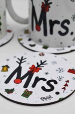 Wooden Christmas coasters "Mrs. & Mr." (6pcs) - Image 2