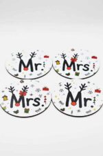 Wooden Christmas coasters "Mrs. & Mr." (6pcs)