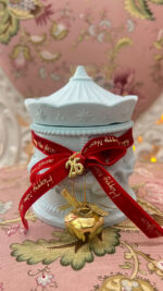 Light blue handmade scented candle carousel  with bell and velvet ribbon