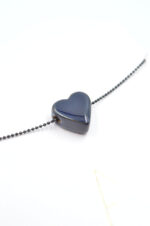 Silver necklace with blue heart and black chain