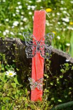 Easter candle with silver plexiglass butterfly
