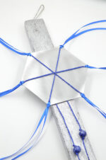 Easter silver candle with handmade blue kite