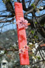 Easter candle with plexiglass pink hibiscus