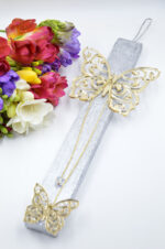 Easter silver candle with gold plexiglass butterfly