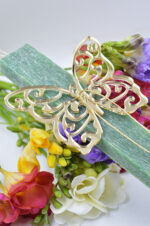 Easter green candle with gold plexiglass butterfly - Image 2
