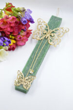 Easter green candle with gold plexiglass butterfly - Image 3
