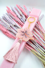 Easter candle with plexiglass keychain pink hibiscus