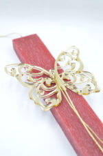 Easter red candle with gold plexiglass butterfly - Image 2