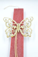 Easter red candle with gold plexiglass butterfly - Image 3