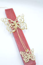 Easter red candle with gold plexiglass butterfly