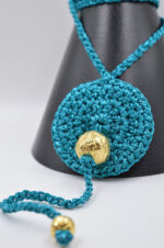 Handmade crochet turquoise necklace with gold plated ceramic elements - Image 3