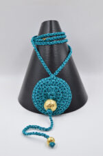 Handmade crochet turquoise necklace with gold plated ceramic elements - Image 4
