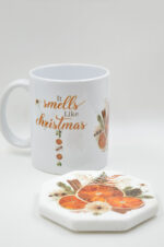 Set marble coaster & mug It smells like Christmas