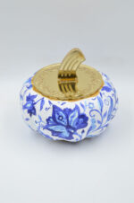 Pumpkin vase made of porcelain with blue flower and gold plexiglass