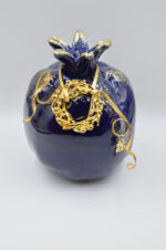 Royal blue ceramic pomegranate with gold wreath (large size)