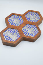 Decorative brown wooden hive with Ancient Greek women with plexiglass and gold leaf - Image 4