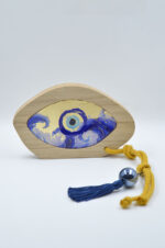 Tabletop decorative wooden eye with plexiglass and gold leaf