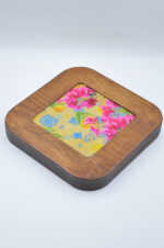 Brown wooden decorative/coaster with bougainvillea with plexiglass and gold leaf - Image 3