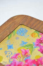 Brown wooden decorative/coaster with bougainvillea with plexiglass and gold leaf - Image 2