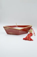 Venetian red ceramic boat candle with clover 2025 - Image 2