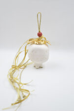 Golden splash ceramic pomegranate hanging with red bead