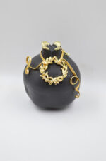 Royal black ceramic pomegranate with gold wreath