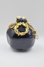 Royal blue ceramic pomegranate with gold wreath