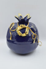 Royal blue κεραμικό ρόδι με χρυσό στεφάνι (μεσαίο μέγεθος)