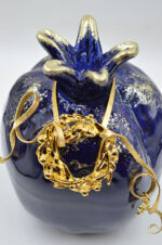 Royal blue ceramic pomegranate with gold wreath (large size) - Image 6