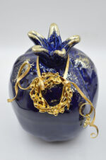 Royal blue ceramic pomegranate with gold wreath (large size) - Image 4