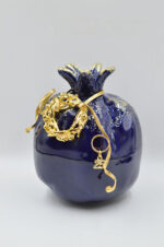 Royal blue ceramic pomegranate with gold wreath (large size) - Image 2