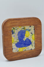 Brown wooden decorative/coaster with Ancient Greek with plexiglass and gold leaf