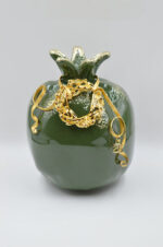 Lux Olive green κεραμικό ρόδι με χρυσό στεφάνι (μεσαίο μέγεθος)