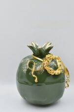 Lux Olive green κεραμικό ρόδι με χρυσό στεφάνι (μεσαίο μέγεθος) - Image 3