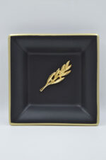 Royal black ceramic plate with gold olive leaf - Image 3