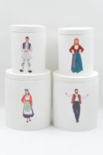 Laskaro handmade scented soy candle in vase with Greek traditional costumes