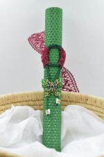 Beeswax easter candle with green butterfly zircon necklace and Swarovski