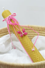 Beeswax easter candle with fuchsia butterfly and zircon necklace