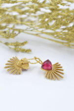 Gold plated silver 925° earrings with mineral stone "Ruby" - Image 2