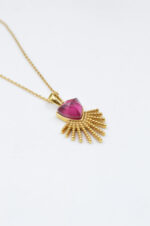 Gold plated silver 925° necklace with mineral stone "Ruby"