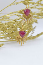 Gold plated silver 925° earrings with mineral stone "Ruby"