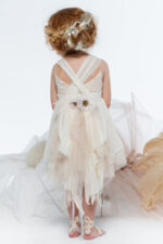 Polka dot tulle christening dress with embroidered daisies - Image 2