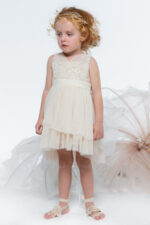 Polka dot tulle christening dress with embroidered daisies - Image 3