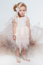 Pink lace flowers christening dress