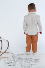 Christening set linen jacket fabric pants - Image 3