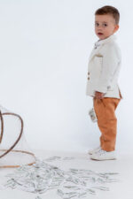 Christening set linen jacket fabric pants - Image 4
