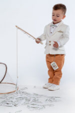 Christening set linen jacket fabric pants - Image 2