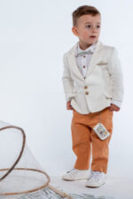 Christening set linen jacket fabric pants