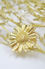 Gold plated brass ring Sunflower