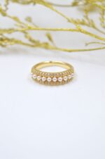 Gold plated brass ring with pearls